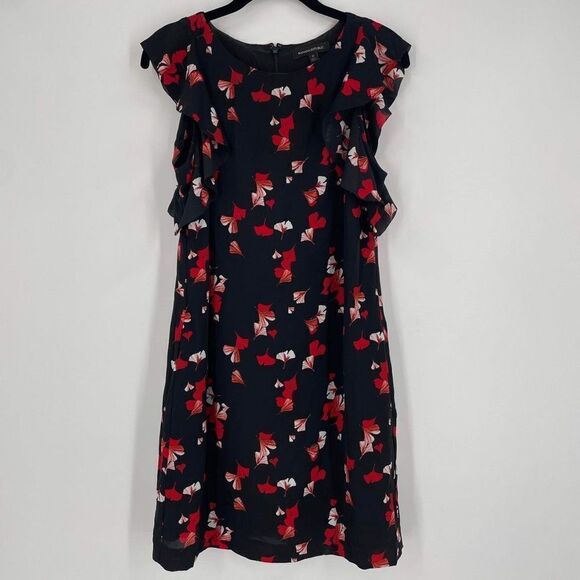 Banana Republic Floral Print Flutter Sleeve Shift Dress Black Red Size 0 XS - Picture 13 of 13